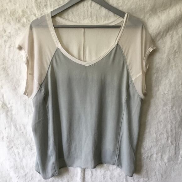 Light Gray Two-Tone Short-Sleeve Sheer Top - Picture 2 of 12